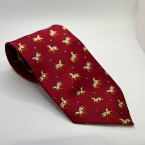 Shemoy Premium Silk Necktie, Red‎ with Equestrian Horse Pattern